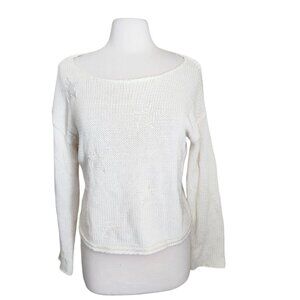 Rails Sweater Women's XS White Star Boat Neck Oversized Chunky‎ White *FLAW*